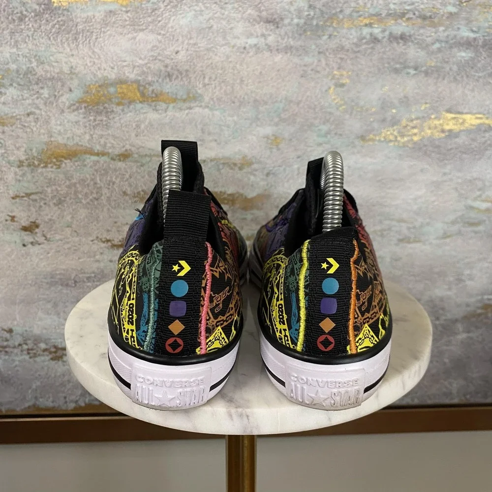 Converse All Star Shoes Youth Size 6 Black Multicolor Canvas Low Top Sneakers